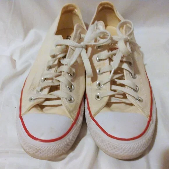 Converse Off White Canvas All Star Sneakers Shoes 10 Retro Streetwear Minimalist - Picture 5 of 9